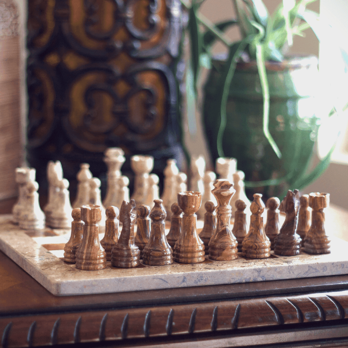 Marble Chess Set with Storage Case - Coffee and Brown - Marble Cultures