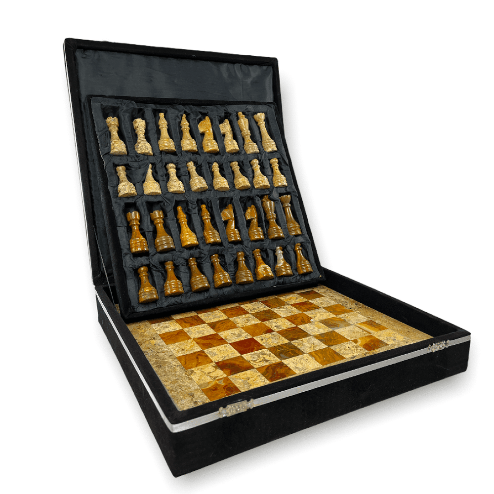 Marble Chess Set with Storage Case - Coffee and Brown - Marble Cultures