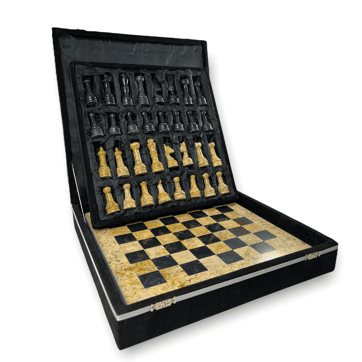 Marble Chess Set with Storage Case - Coral and Black - Marble Cultures