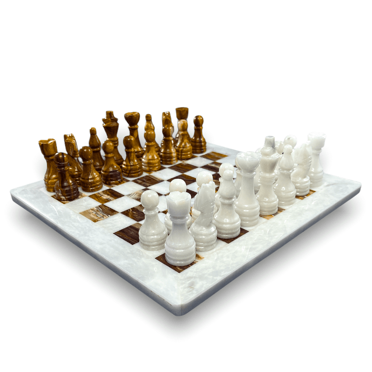 Marble Chess Set with Storage Case - Brown and White - Marble Cultures