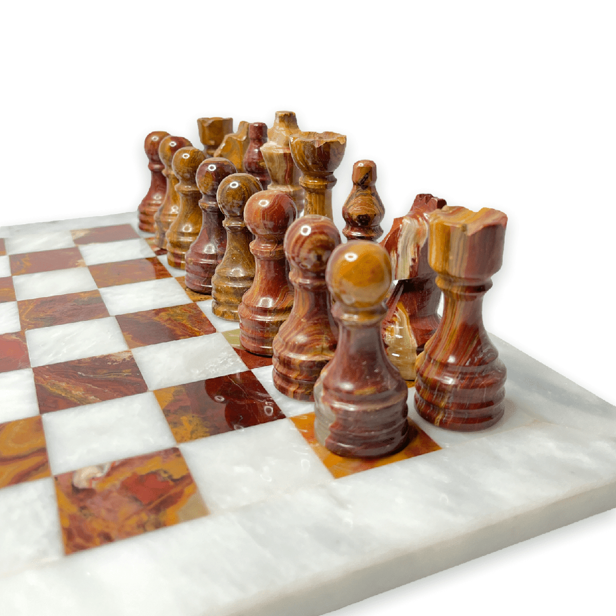 Marble Chess Set with Storage Case - Brown and White - Marble Cultures