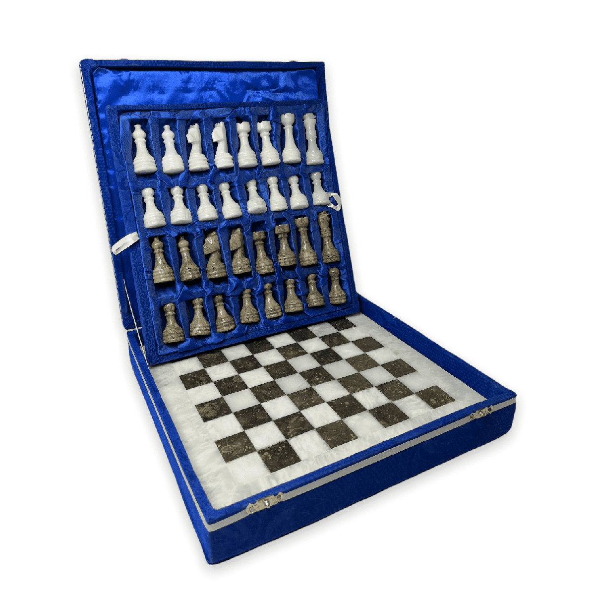 Marble Chess Set with Storage Case - White and Oceanic - Marble Cultures