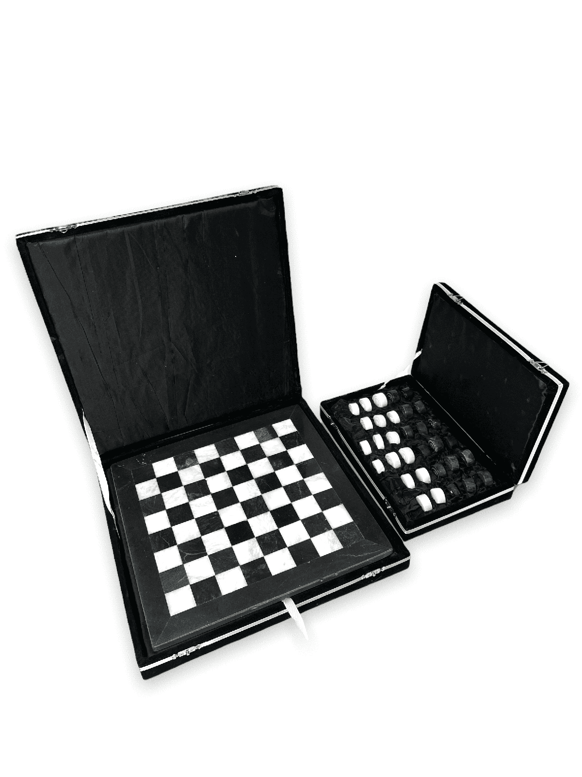 Marble Checkers Set with Storage Case - Black and White - Marble Cultures