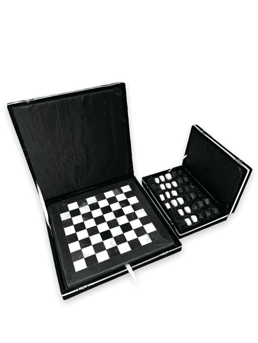 Black & White Marble Checkers Set with Storage Case – Marble Cultures
