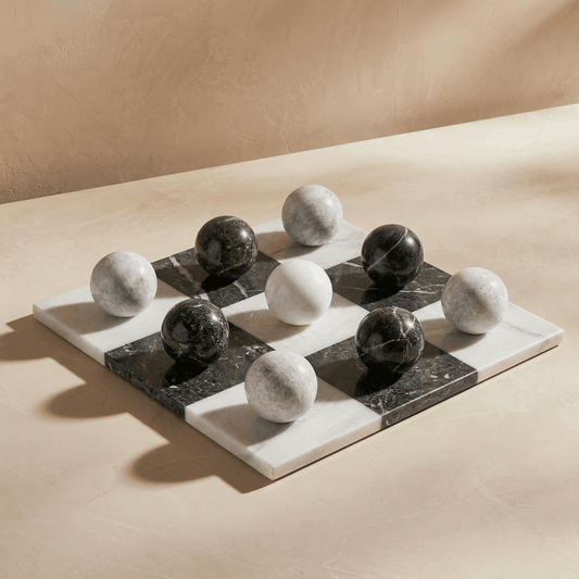 Italian Marble Tic Tac Toe Set (Black and White) - Marble Cultures
