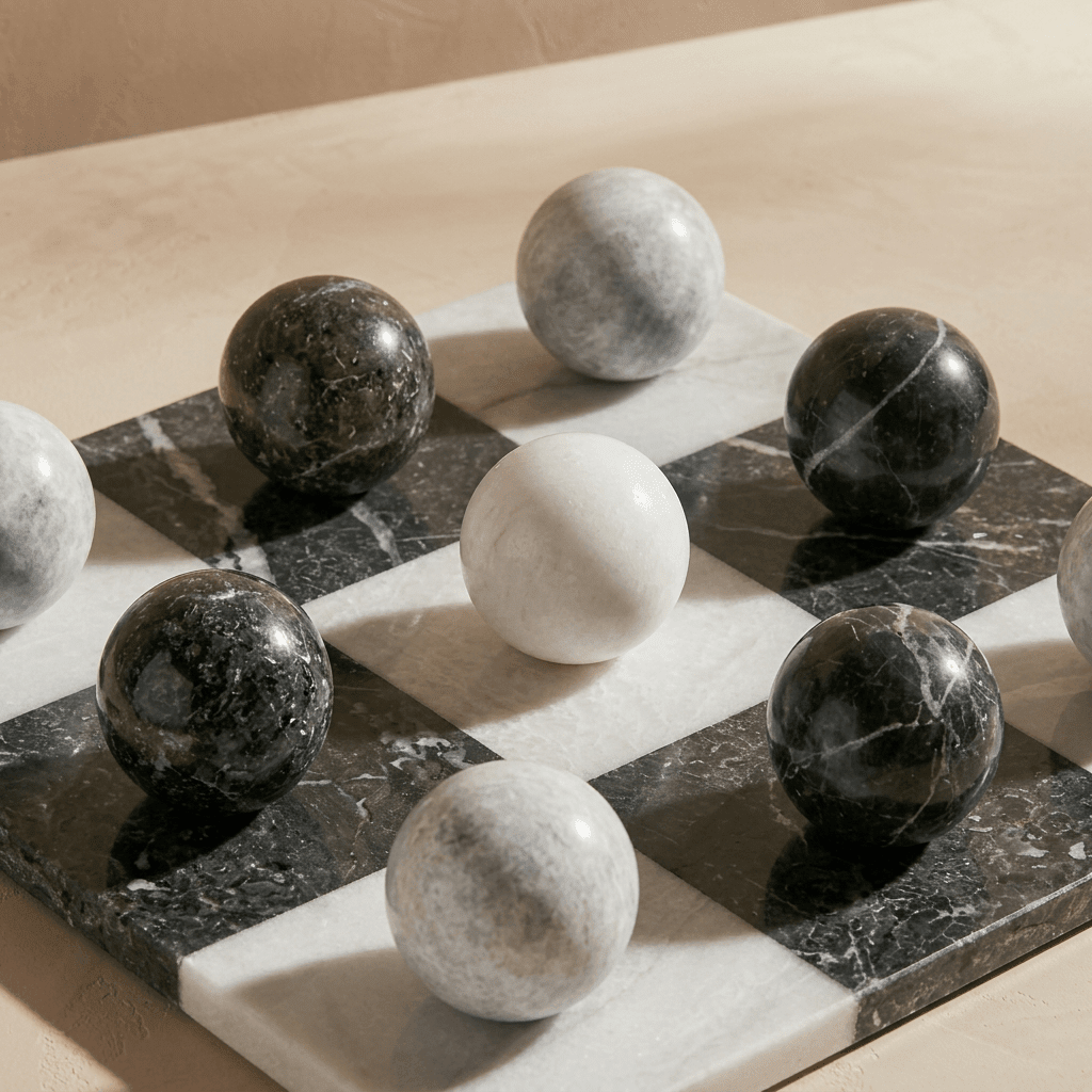 Italian Marble Tic Tac Toe Set (Black and White) - Marble Cultures