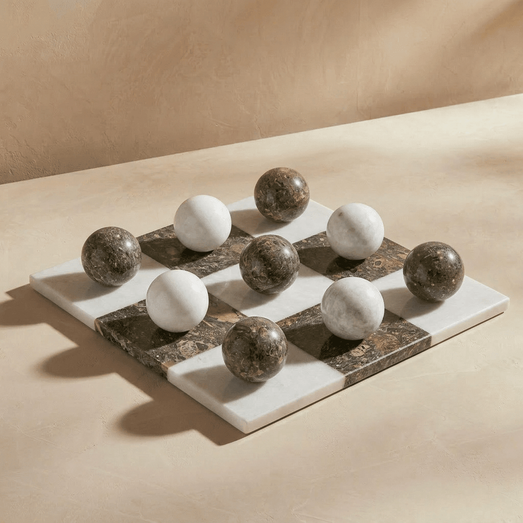 Italian Marble Tic Tac Toe Set (Brown and White) - Marble Cultures