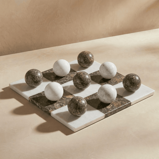 Italian Marble Tic Tac Toe Set (Brown and White) - Marble Cultures