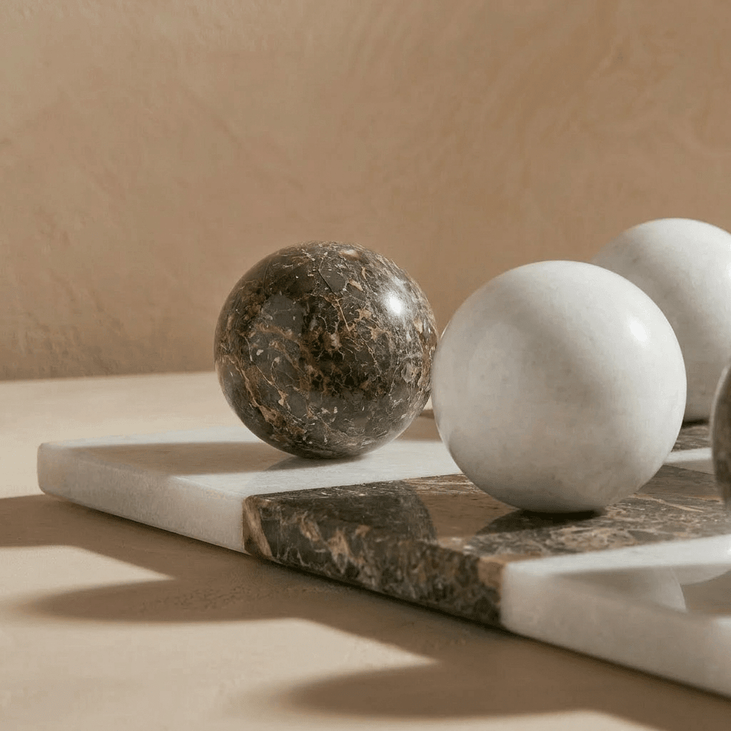 Italian Marble Tic Tac Toe Set (Brown and White) - Marble Cultures