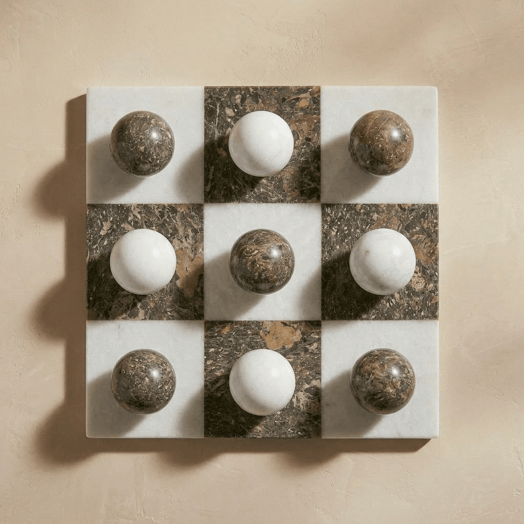 Italian Marble Tic Tac Toe Set (Brown and White) - Marble Cultures