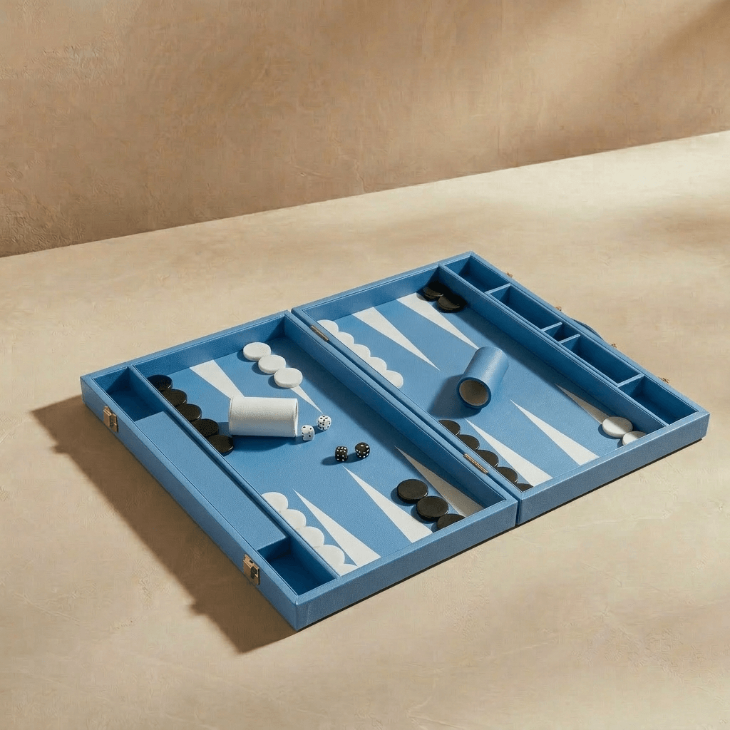 Leather Backgammon Set - Blue And Black - Marble Cultures