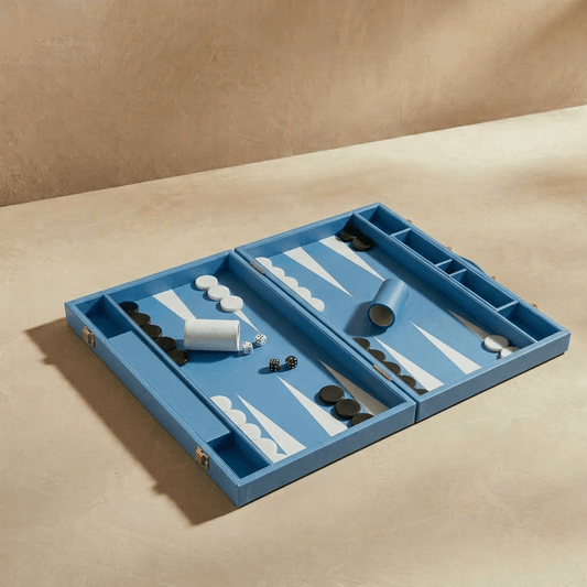 Leather Backgammon Set - Blue And Black - Marble Cultures