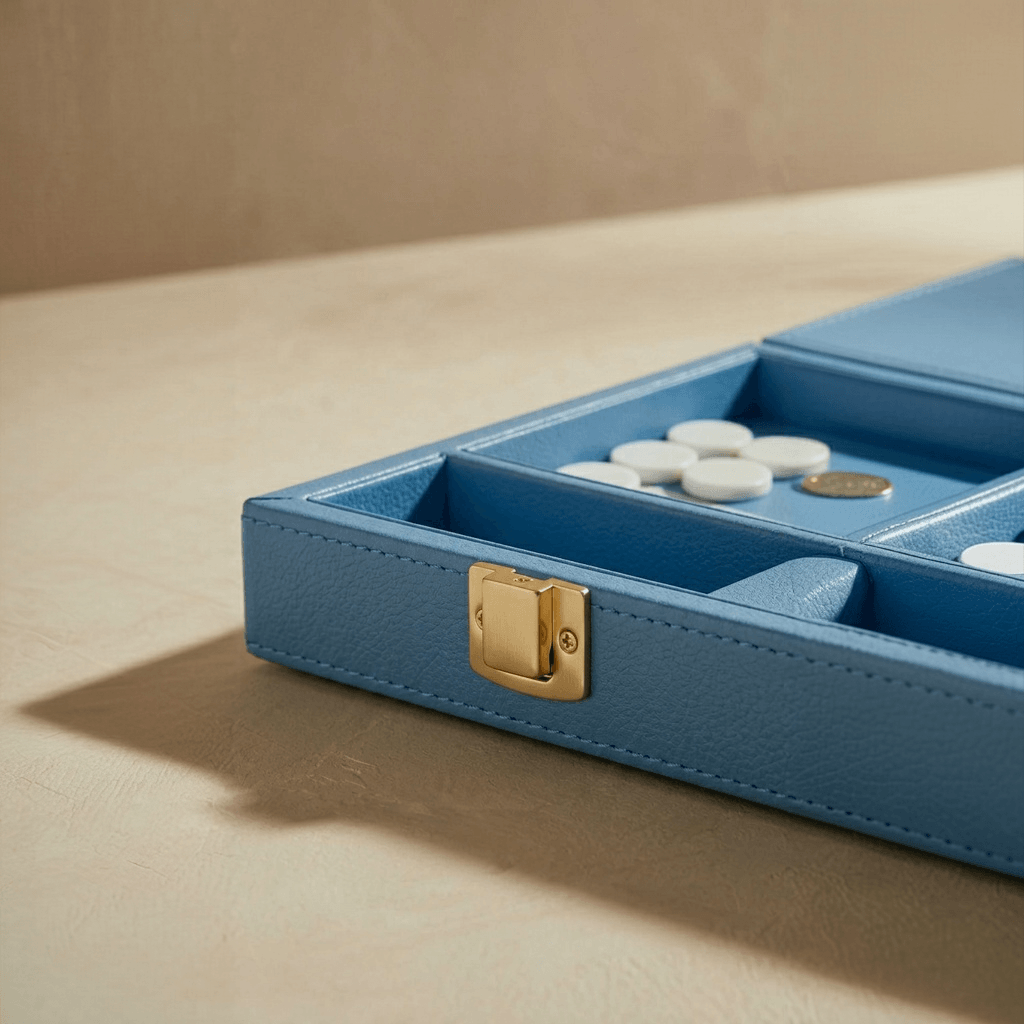 Leather Backgammon Set - Blue And Black - Marble Cultures