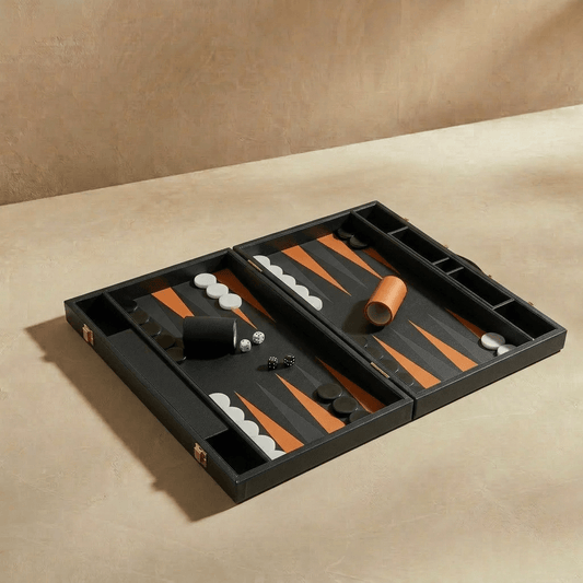 Leather Backgammon Set - Black And Brown - Marble Cultures