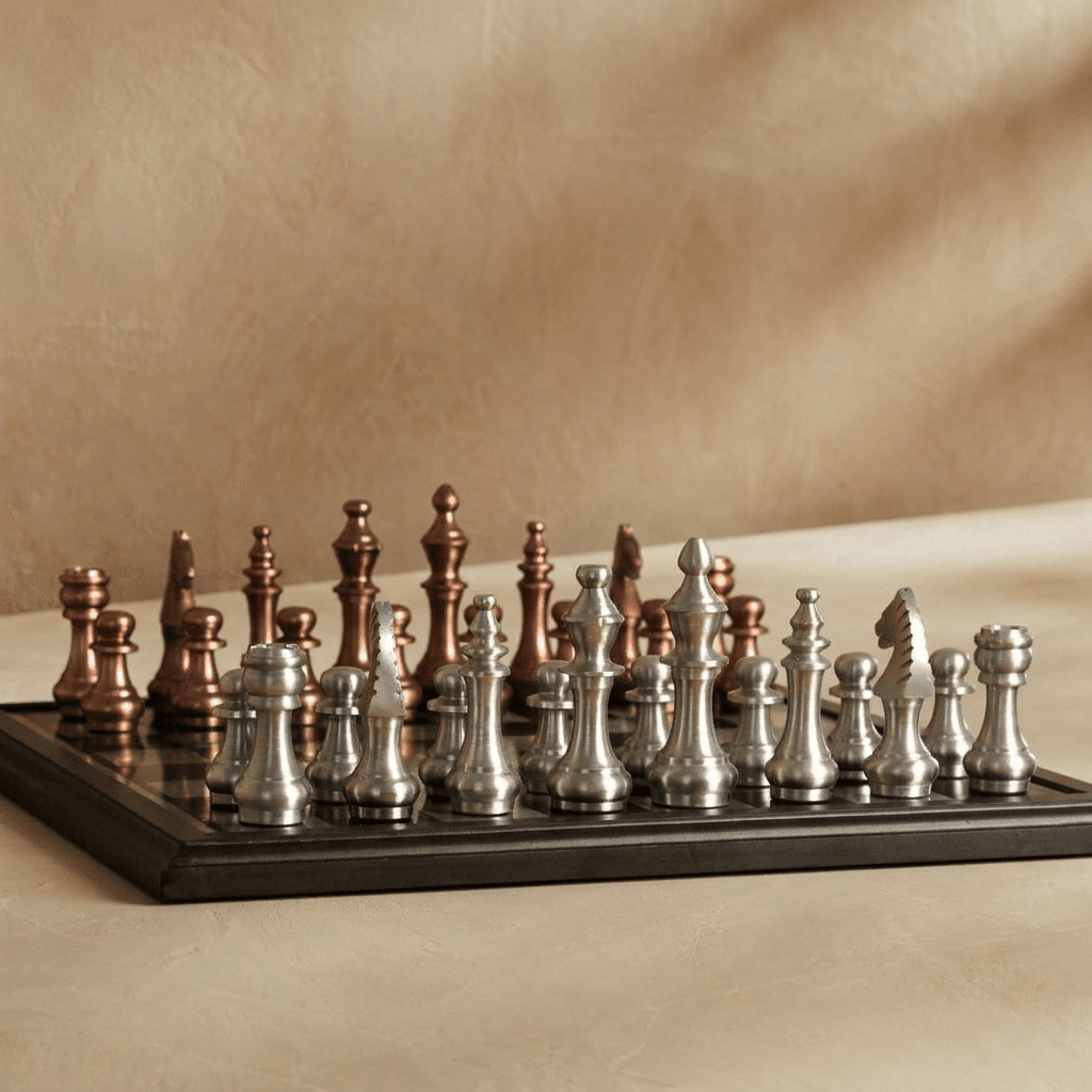 Modern Rustic Metallic Chess Set - Copper and Silver Chess Set - Marble Cultures