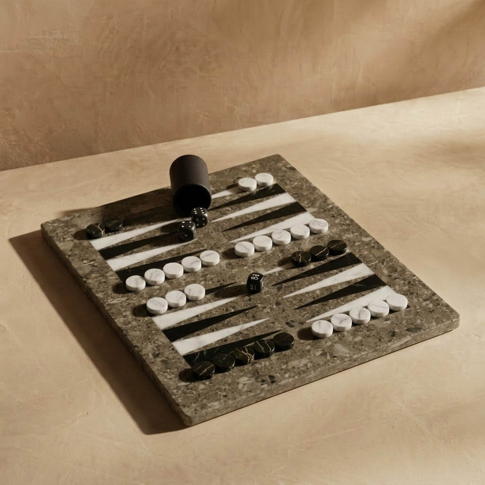 Luxury Marble Backgammon Set (Oceanic, Black, and White) - Marble Cultures