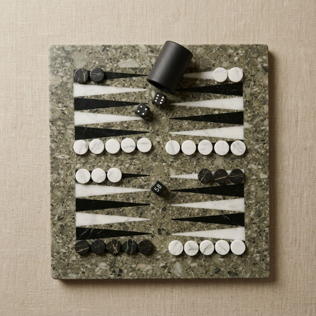 Luxury Marble Backgammon Set (Oceanic, Black, and White) - Marble Cultures