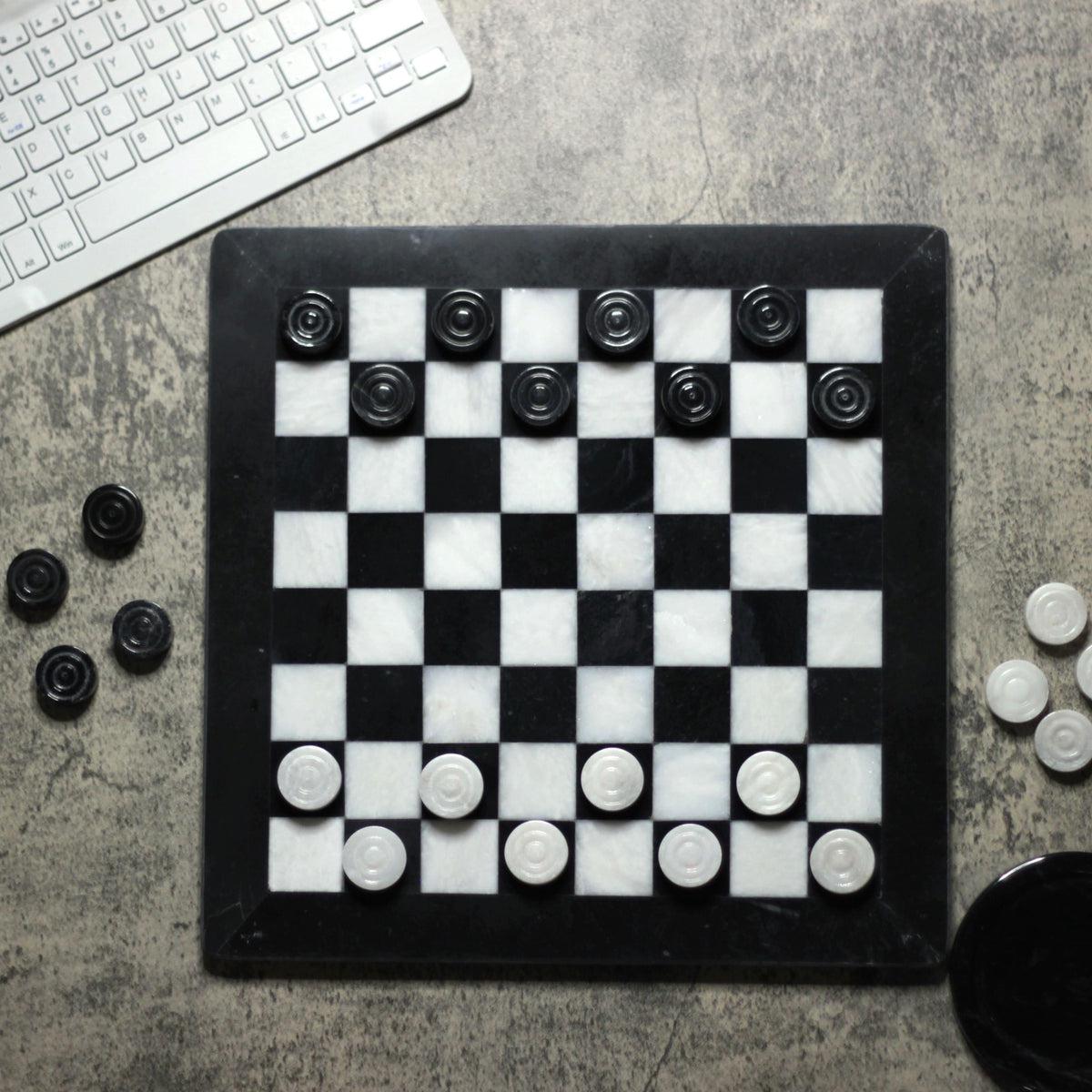 Black & White Marble Checkers Set with Storage Case – Marble Cultures