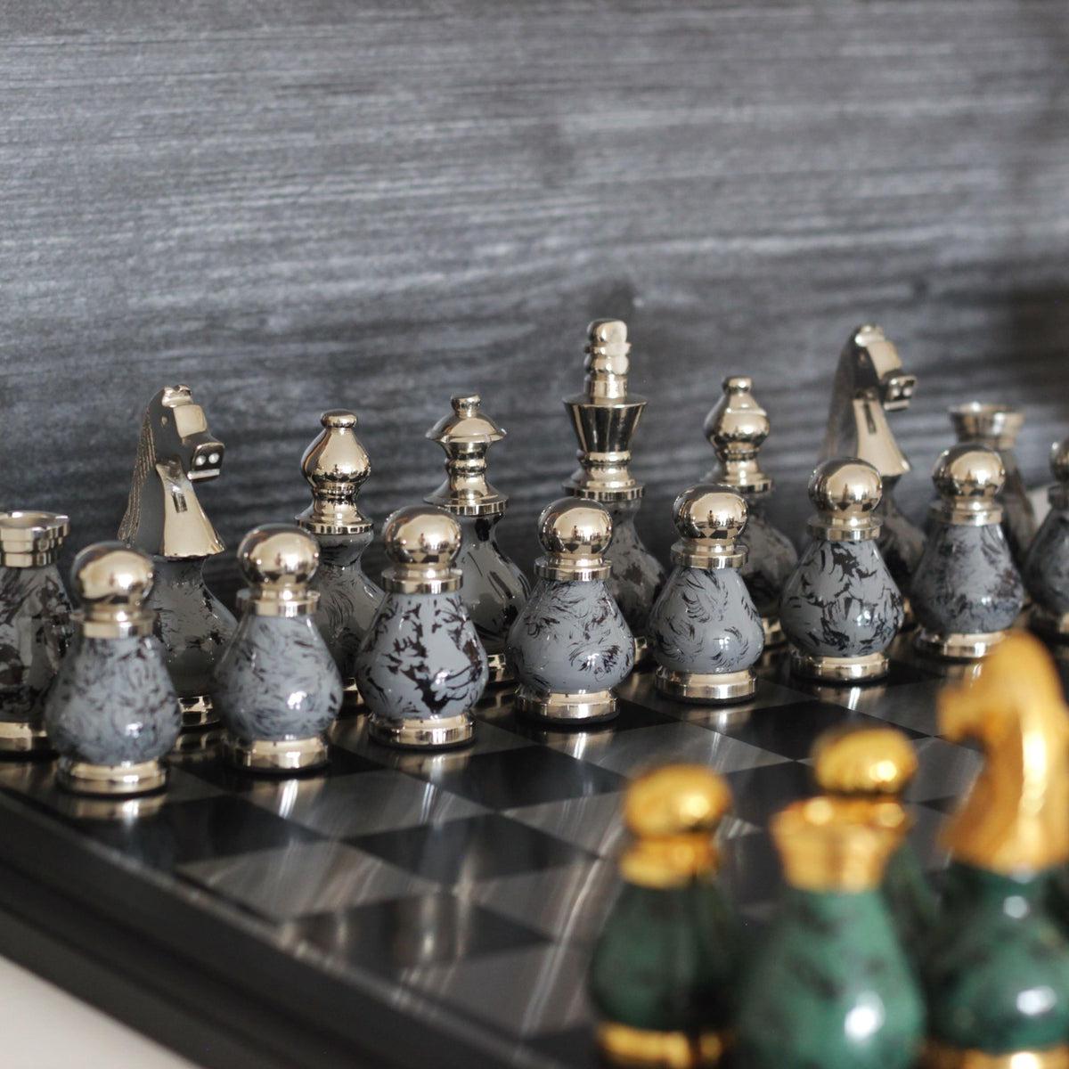 The Benko Gambit - Beautiful Metallic Chess Set - Marble Cultures