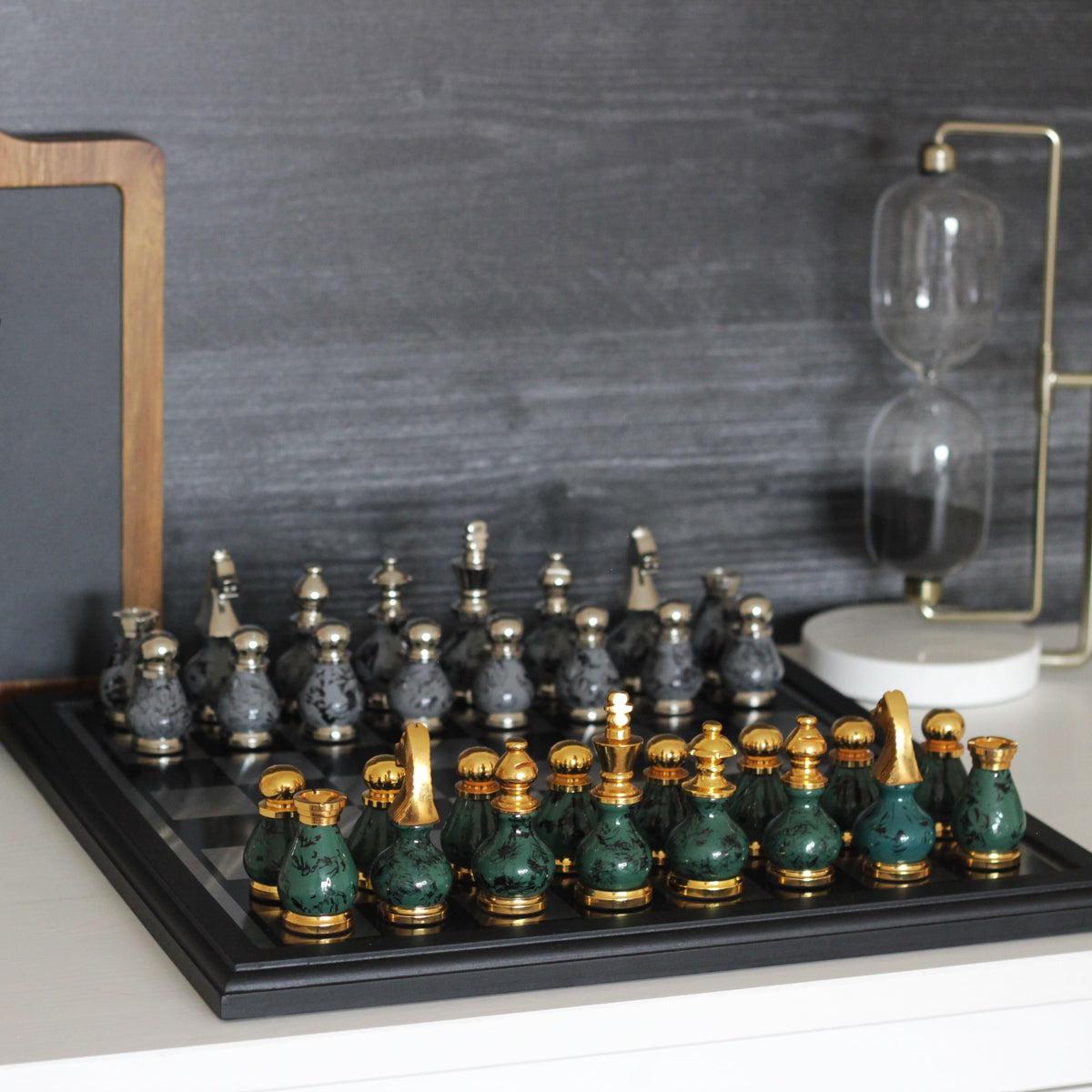 The Benko Gambit - Beautiful Metallic Chess Set - Marble Cultures