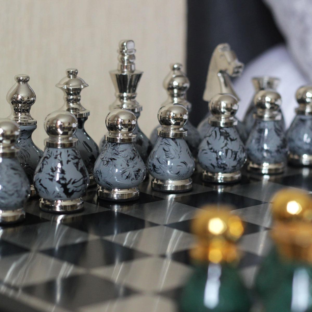 The Benko Gambit - Beautiful Metallic Chess Set - Marble Cultures