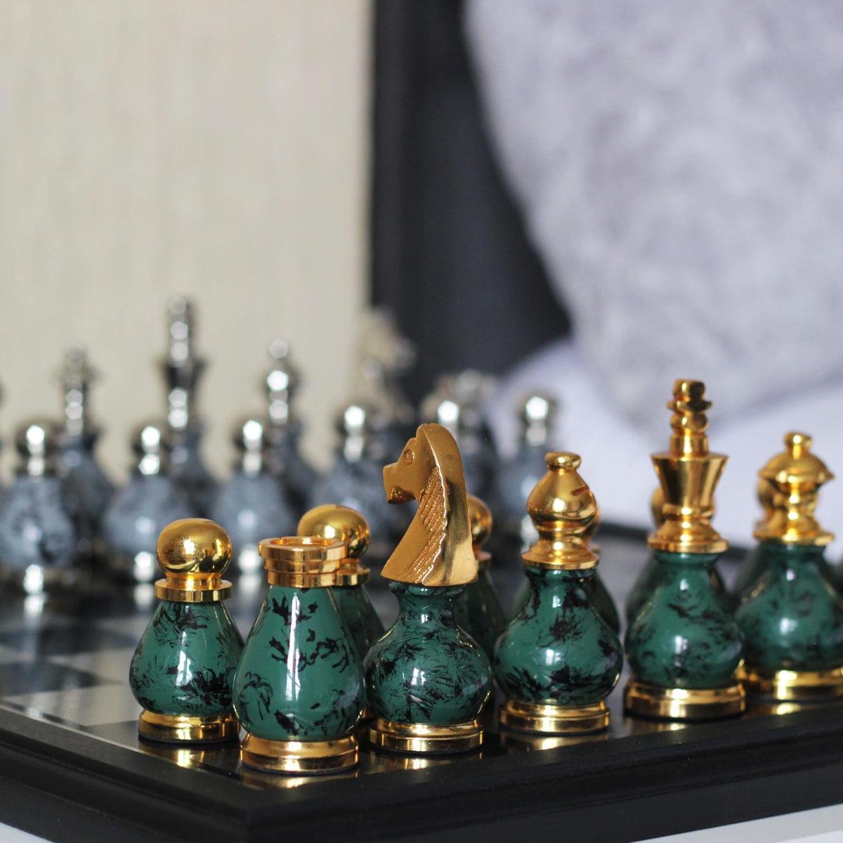 The Benko Gambit - Beautiful Metallic Chess Set - Marble Cultures