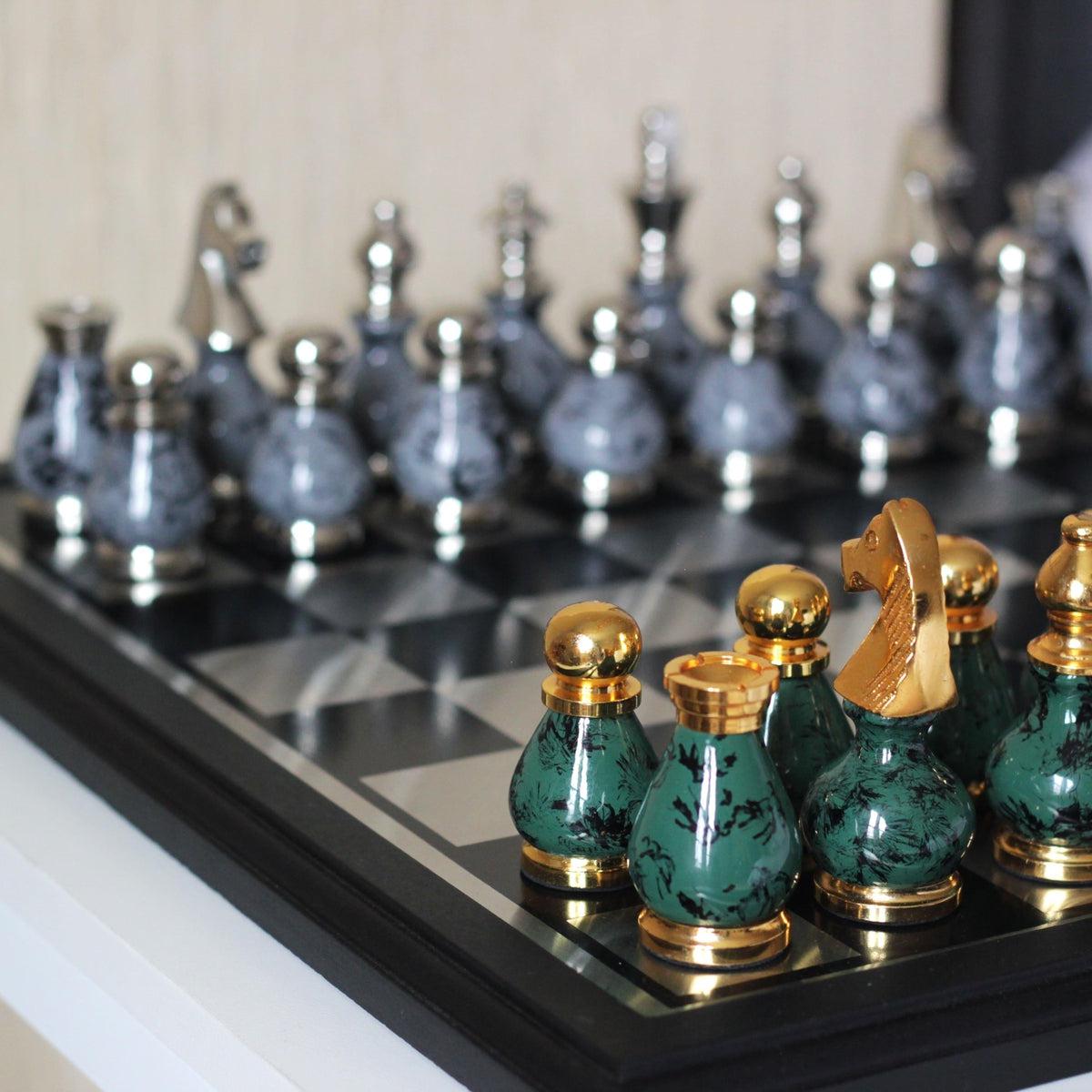 The Benko Gambit - Beautiful Metallic Chess Set - Marble Cultures