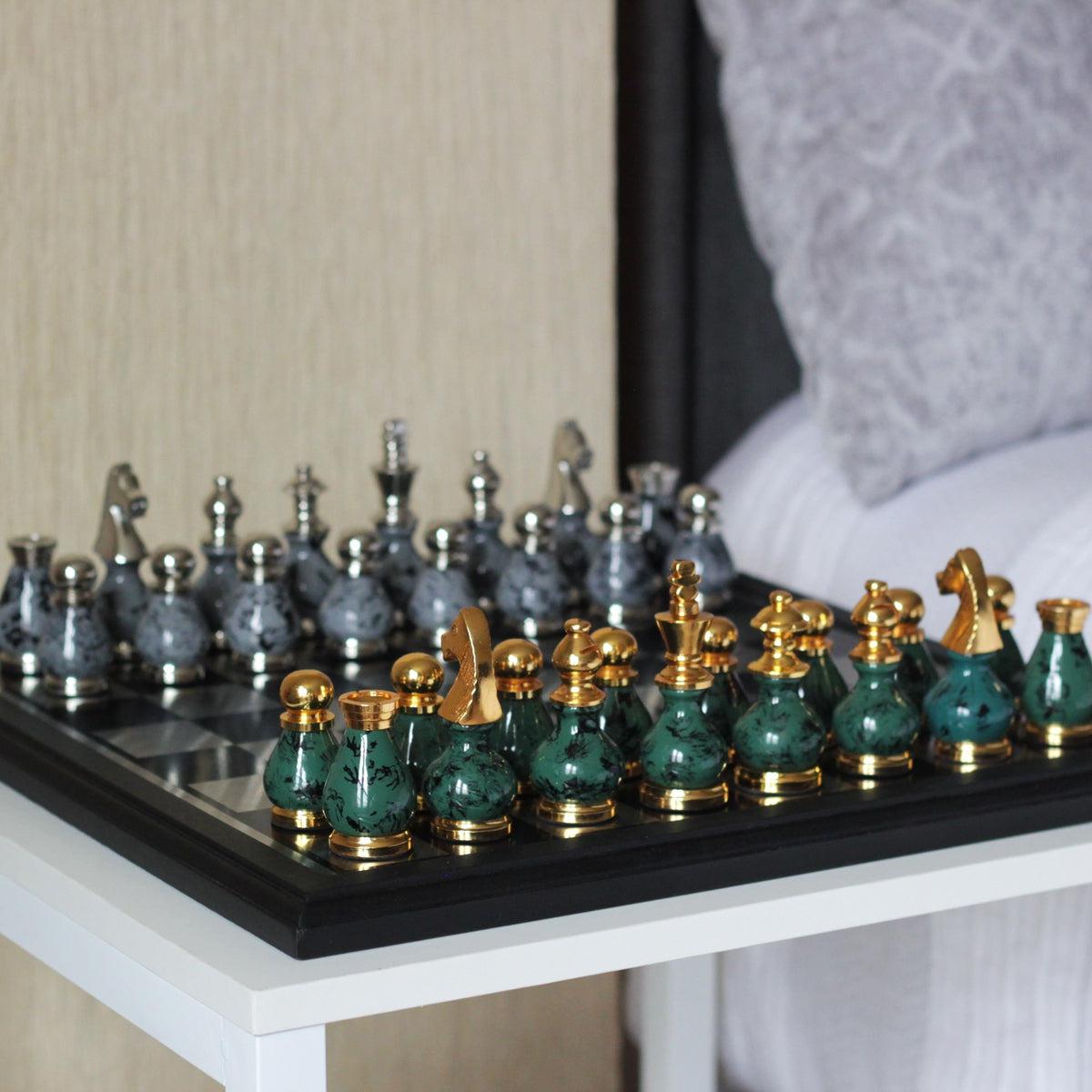 The Benko Gambit - Beautiful Metallic Chess Set - Marble Cultures