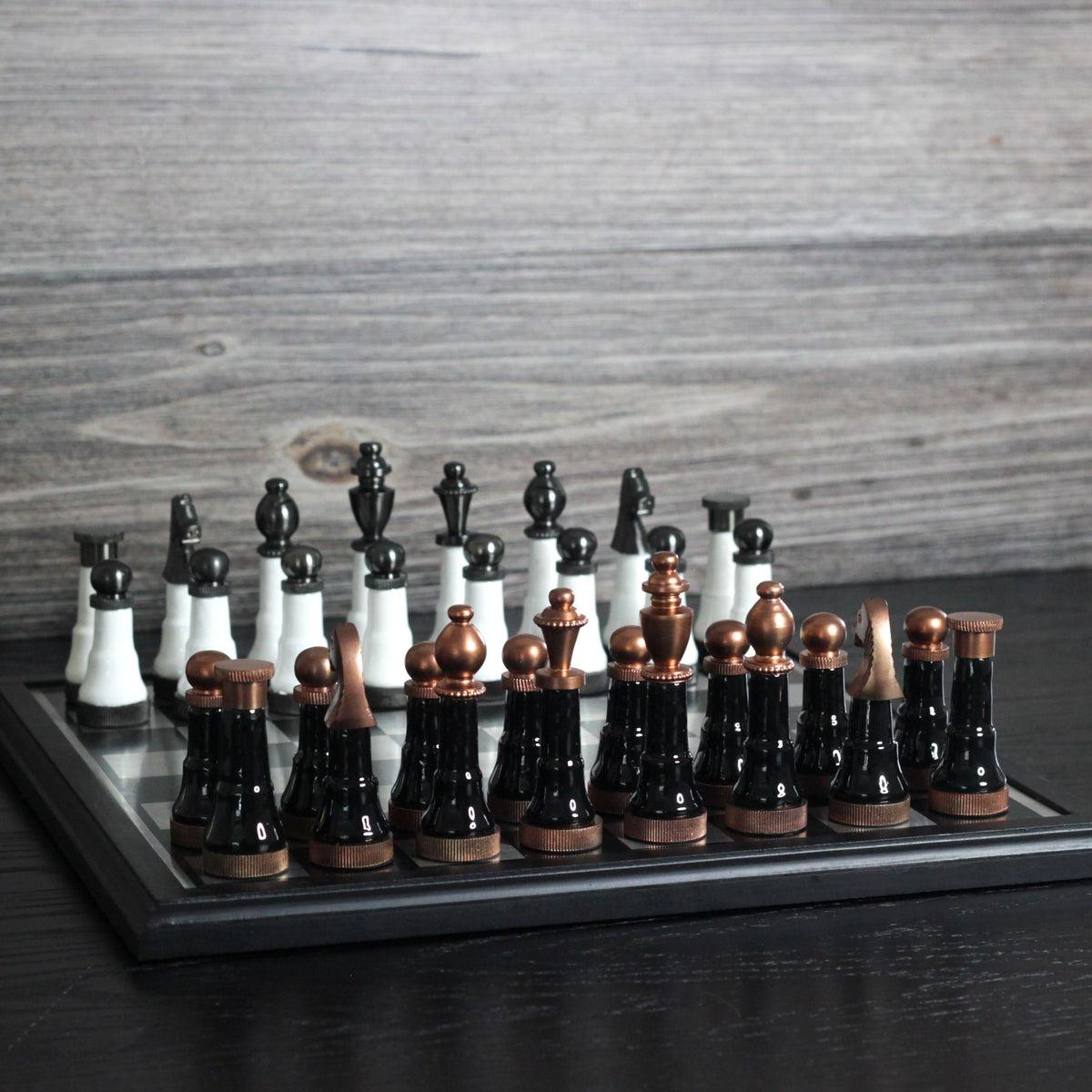 The Indian Defense - Elegant Metallic Chess Set - Marble Cultures