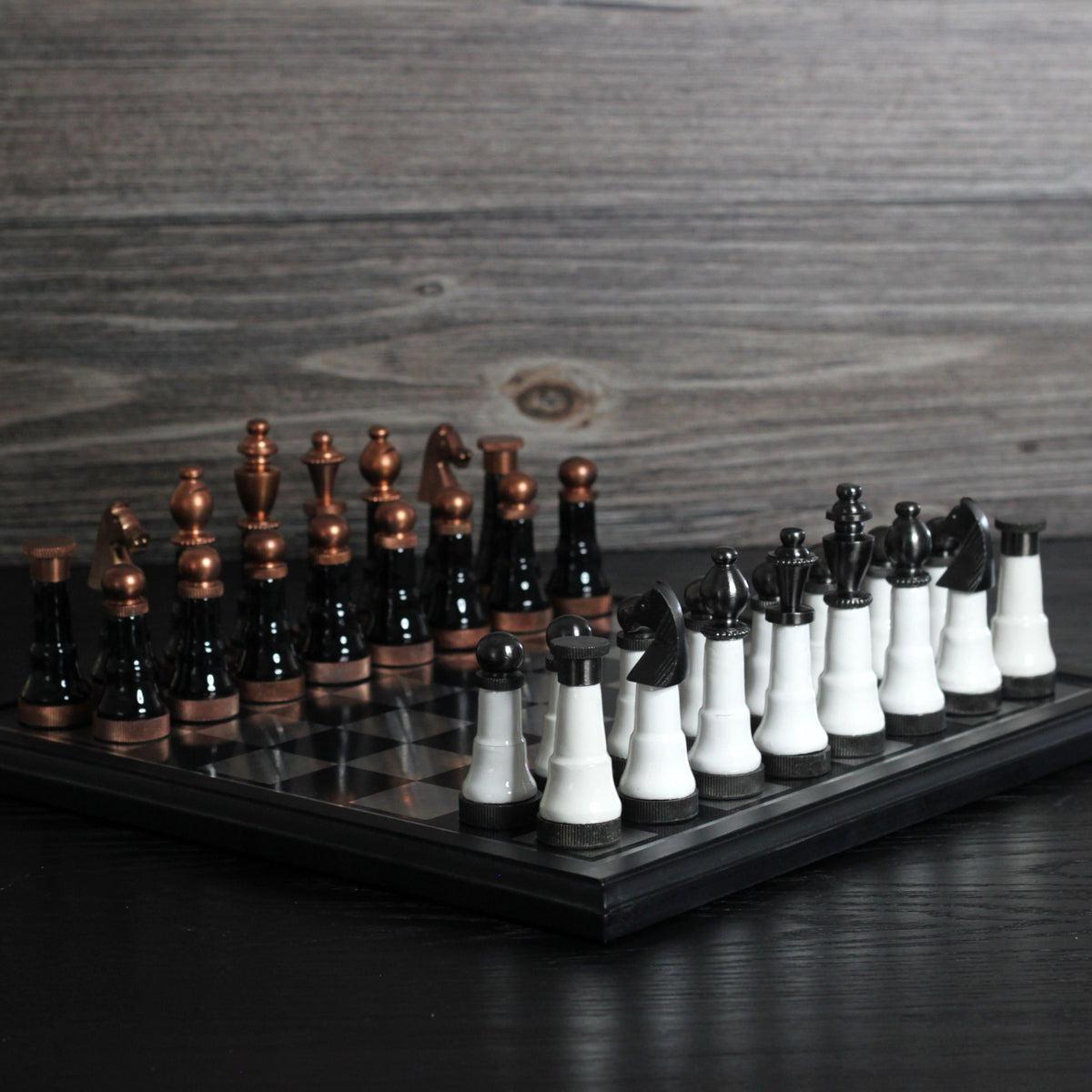 The Indian Defense - Elegant Metallic Chess Set - Marble Cultures