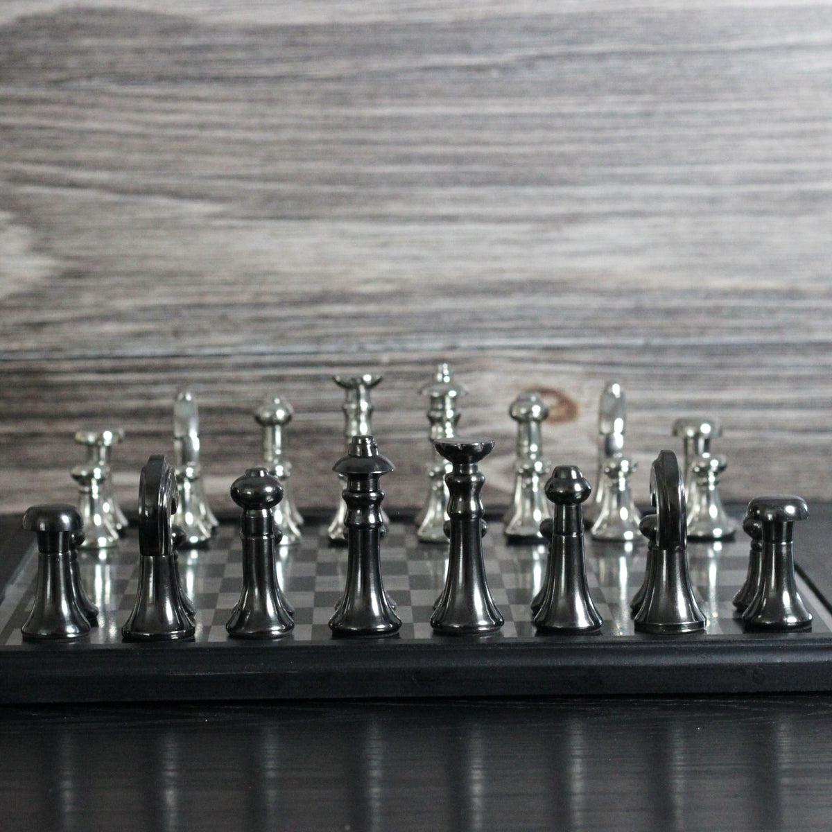 The Modern Defense - Black and Silver Metallic Chess Set - Marble Cultures