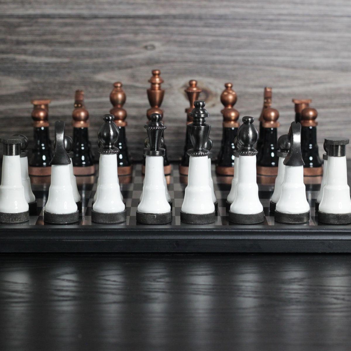 The Indian Defense - Elegant Metallic Chess Set - Marble Cultures