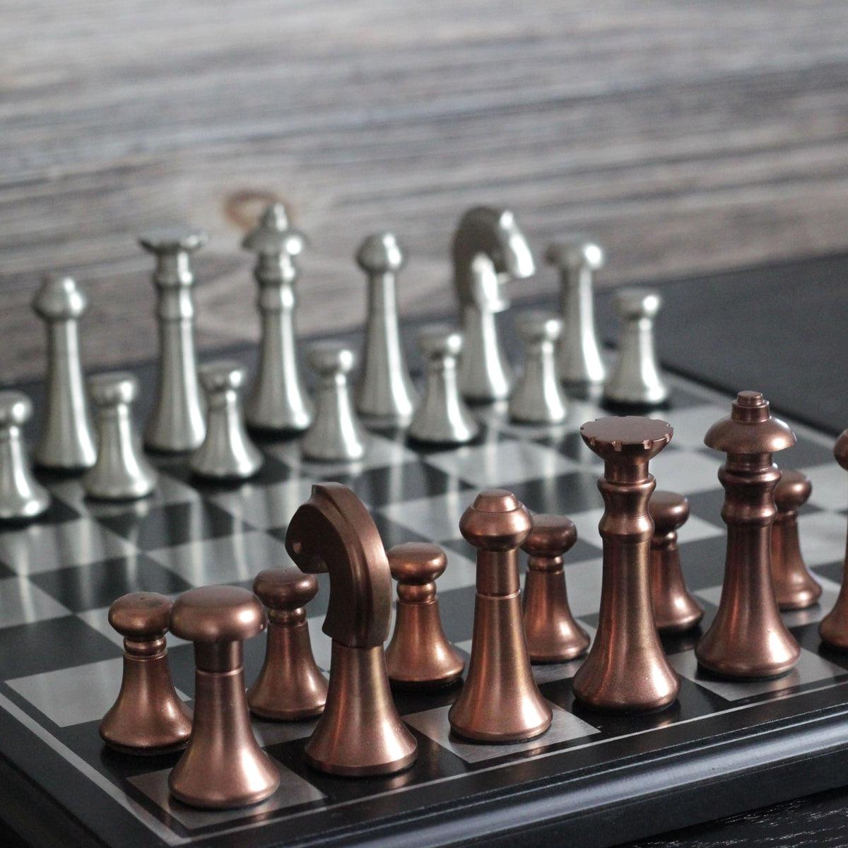 The Modern Defense - Silver and Copper Metallic Chess Set - Marble Cultures