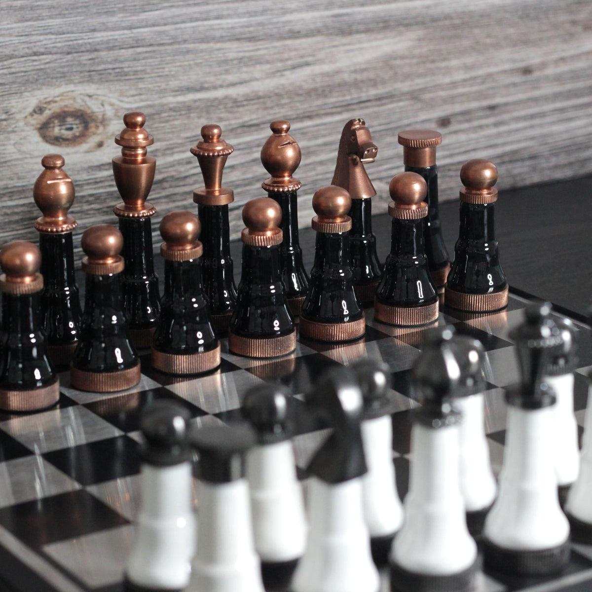 The Indian Defense - Elegant Metallic Chess Set - Marble Cultures