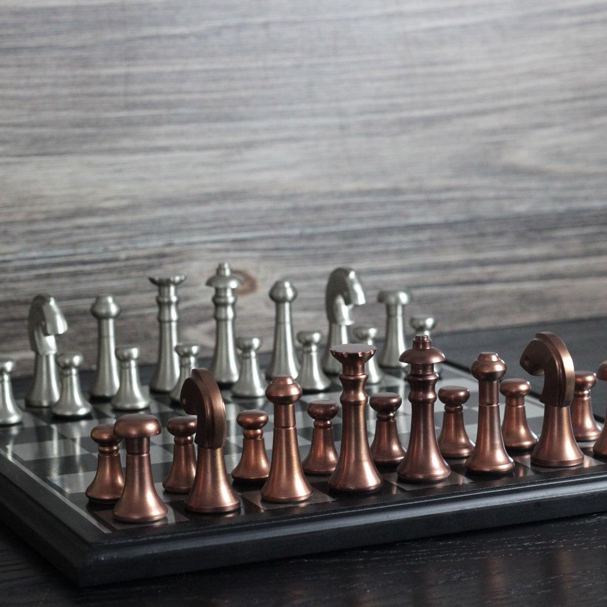 The Modern Defense - Silver and Copper Metallic Chess Set - Marble Cultures