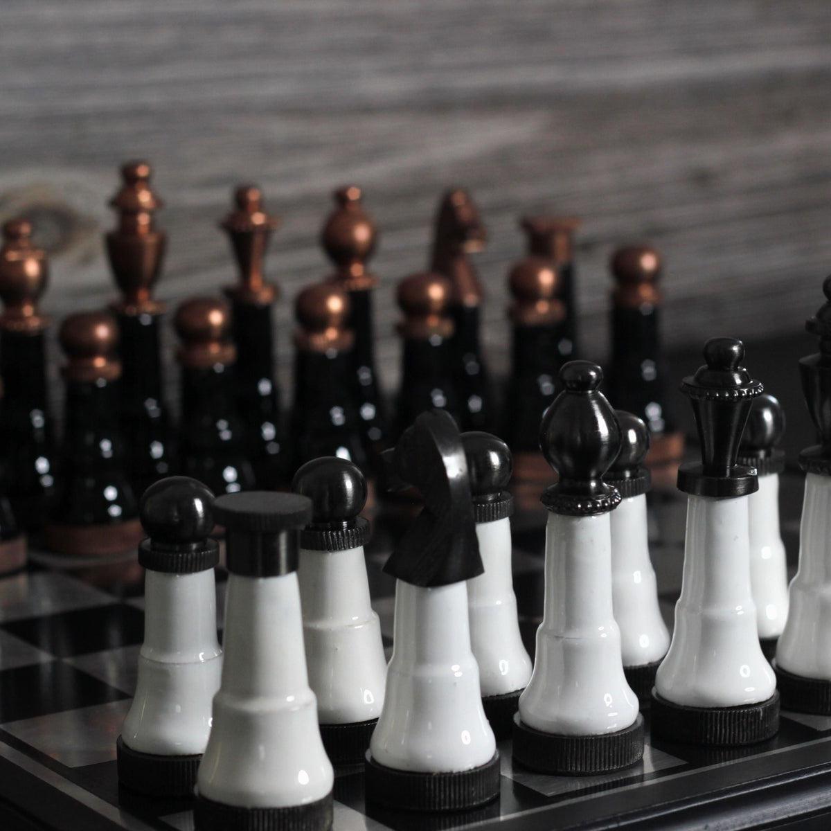 The Indian Defense - Elegant Metallic Chess Set - Marble Cultures
