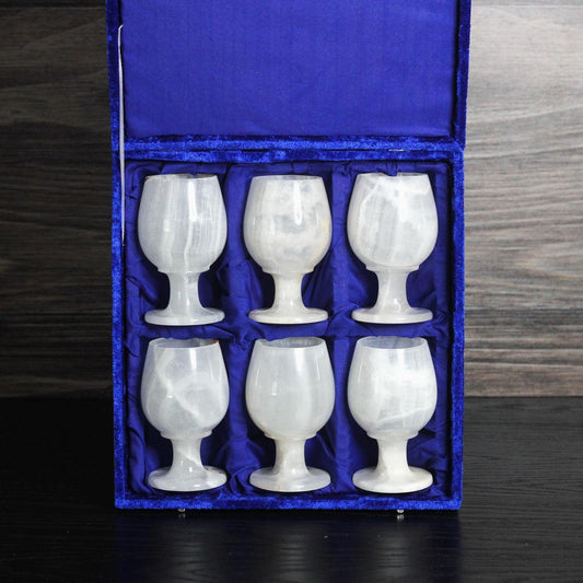 10 oz. White Onyx Wine Glasses Gift Set - Marble Cultures