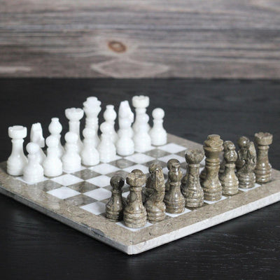 Marble Chess Set with Storage Case - Oceanic and White