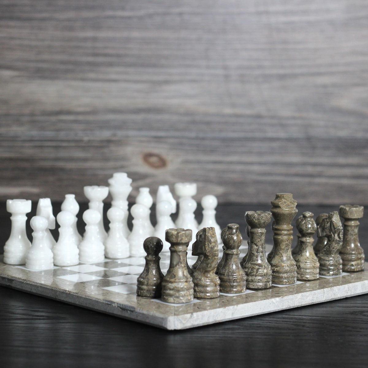 Marble Chess Set with Storage Case - Oceanic and White - Marble Cultures