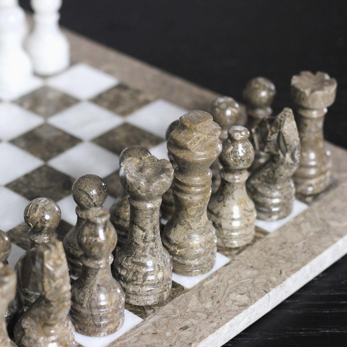 Marble Chess Set with Storage Case - Oceanic and White - Marble Cultures