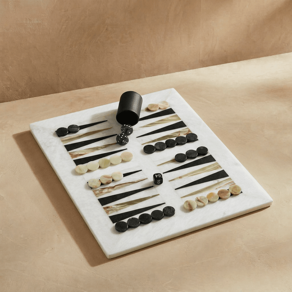 Luxury Marble Backgammon Set (Green Onyx and Black) - Marble Cultures