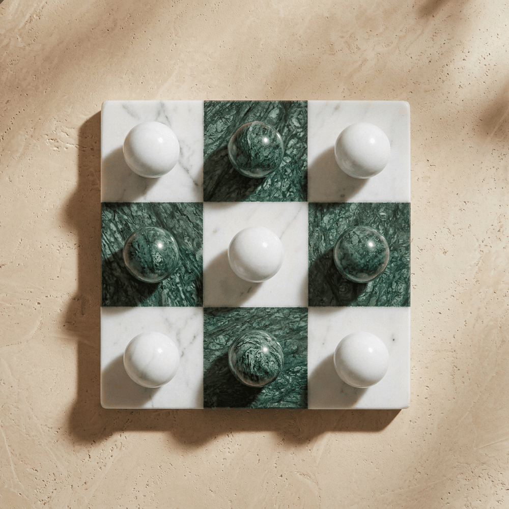 Italian Marble Tic Tac Toe Set (Jungle Green and White) - Marble Cultures