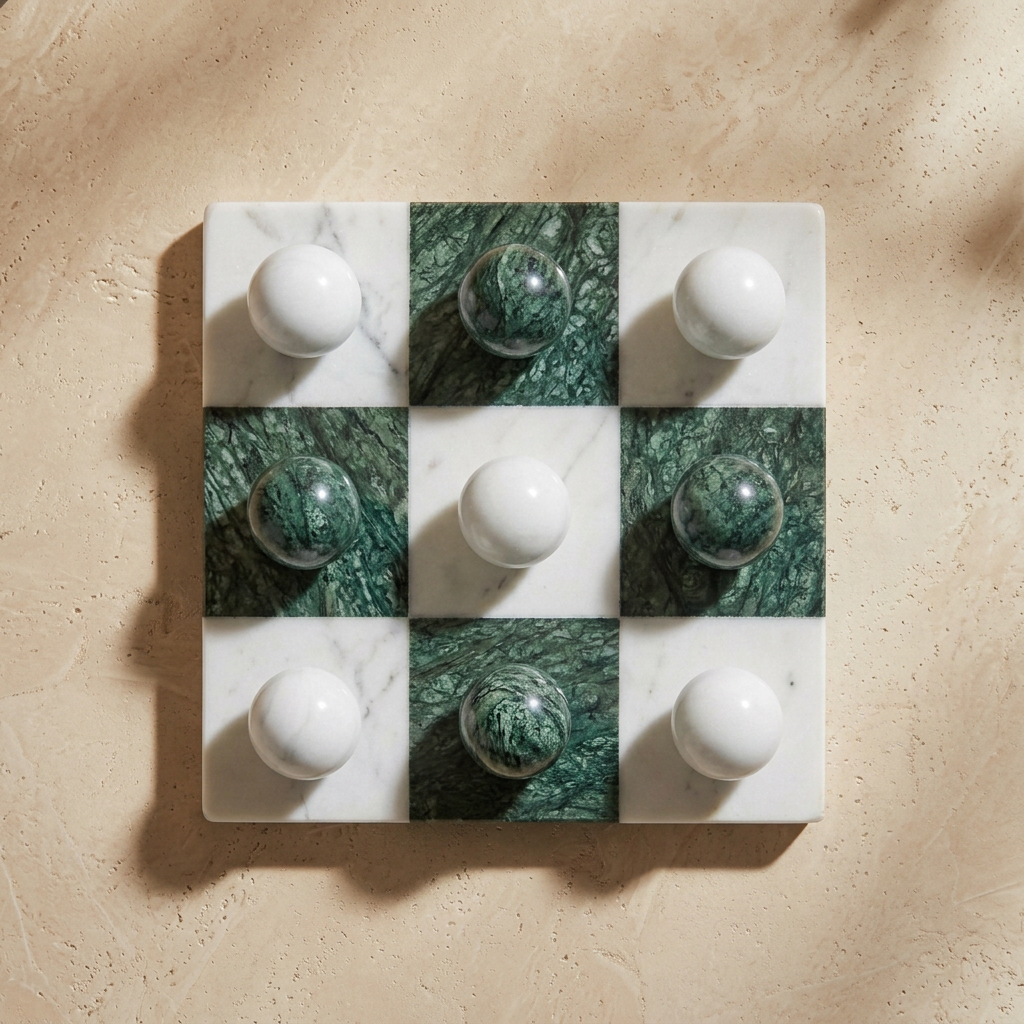 Italian Marble Tic Tac Toe Set (Jungle Green and White)