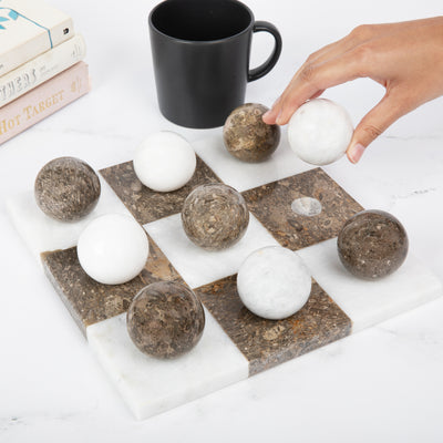 Italian Marble Tic Tac Toe Set (Brown and White)