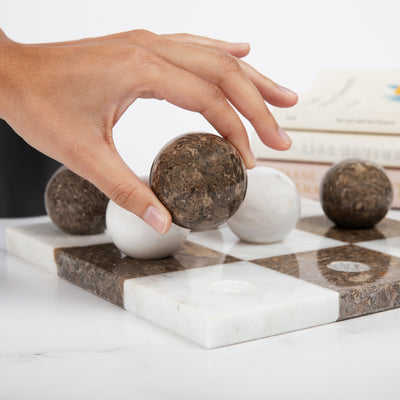 Italian Marble Tic Tac Toe Set (Brown and White)