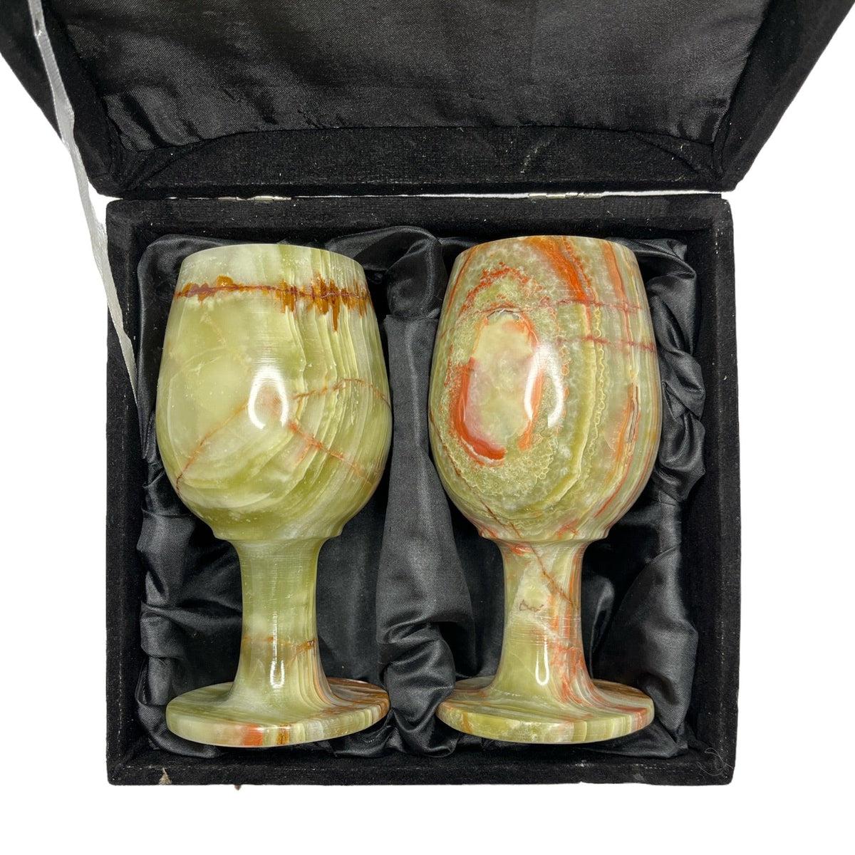 10 oz. Green Onyx Wine Glasses Gift Set - Marble Cultures
