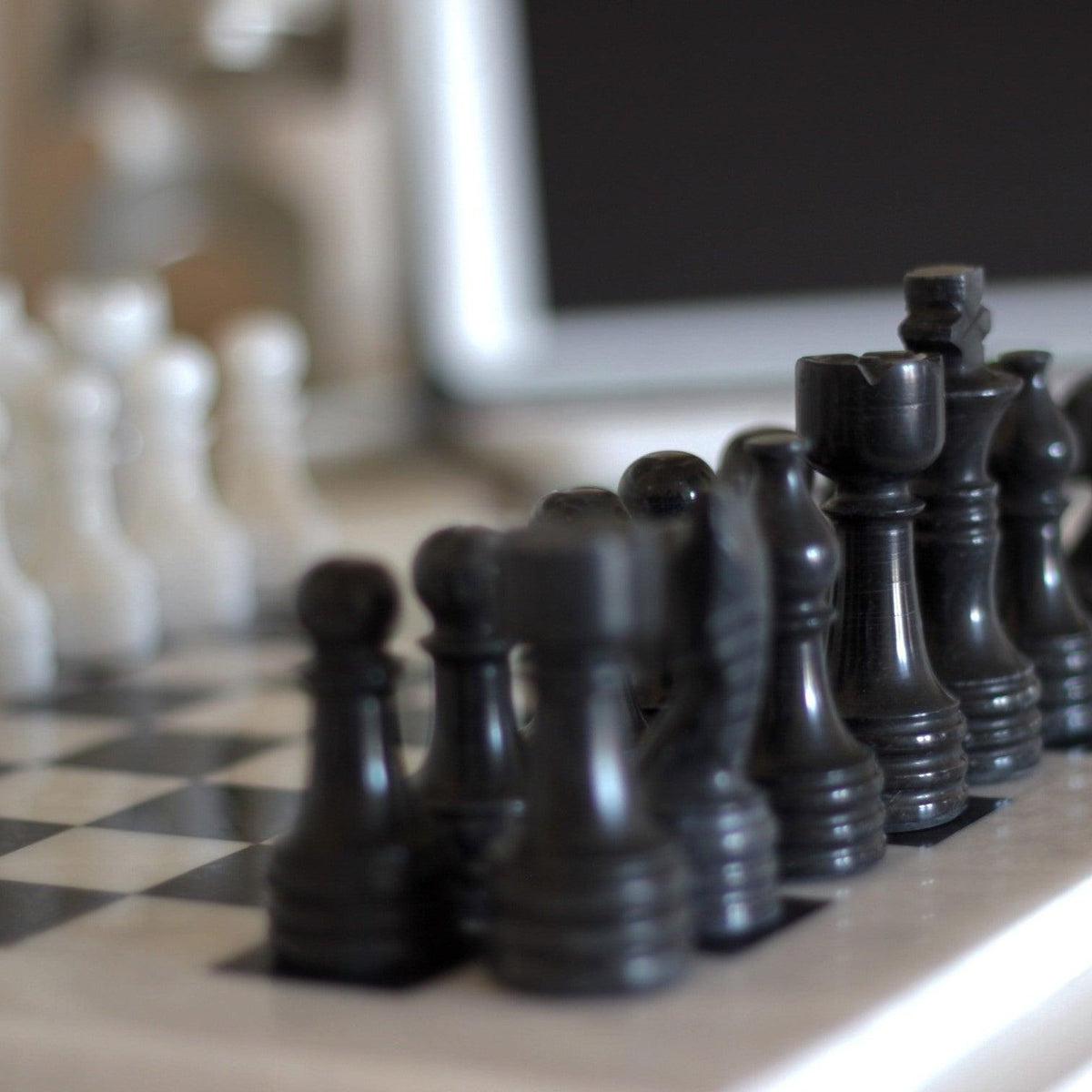 Marble Chess Set with Storage Case - White and Black - Marble Cultures